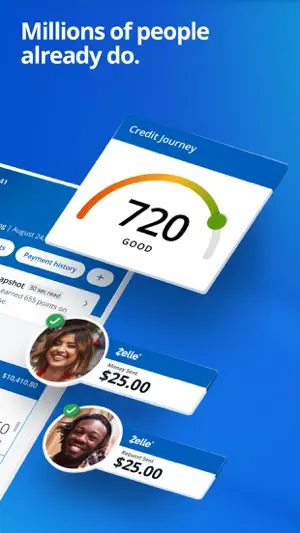 Credit Journey score of 720 above two completed Zelle payments of $25
