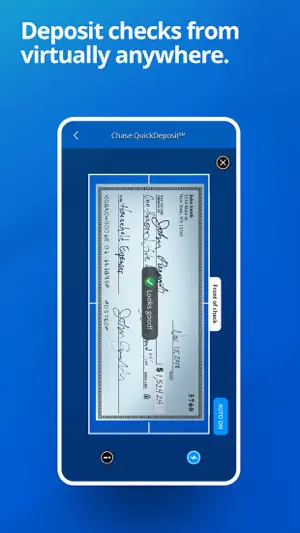 QuickDeposit camera capturing the front of a cheque for deposit