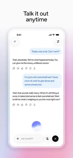 Talk it out anytime: a supportive chat conversation with the voice orb below
