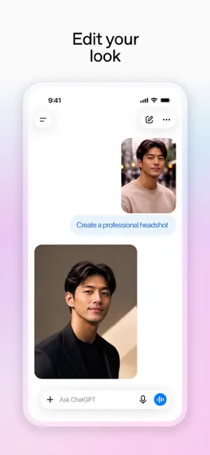 Edit your look: a chat turning an uploaded selfie into a professional headshot