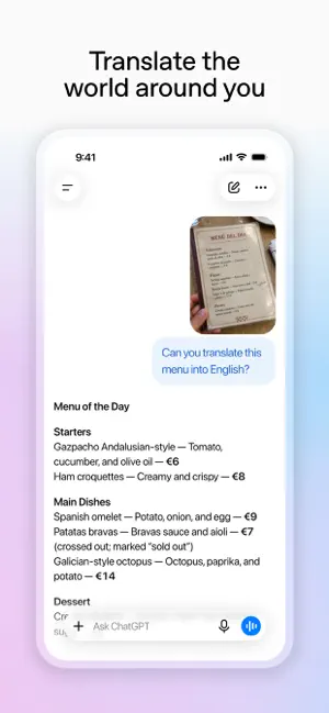 Translate the world around you: a Spanish menu photo translated into English