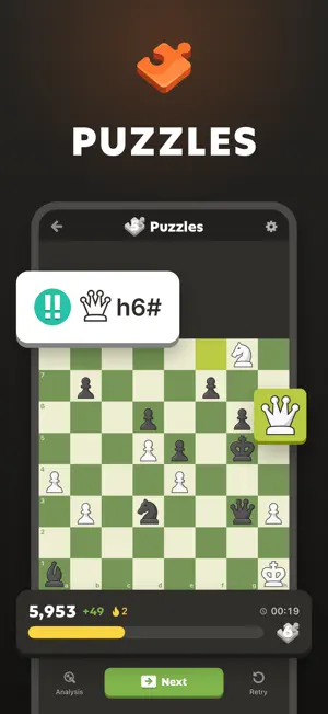 Puzzle with a queen move marked as the solution