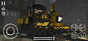 The player's yellow engine on the tracks with a virtual stick and buttons