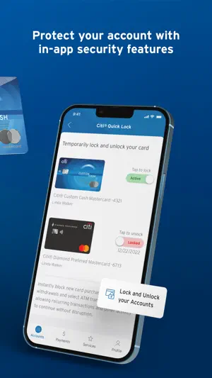 Quick Lock screen with separate lock switches for two cards