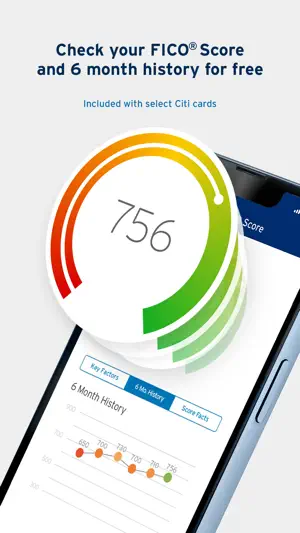 FICO score of 756 with a six-month history chart