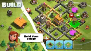 Village under construction with a builder placing a hut