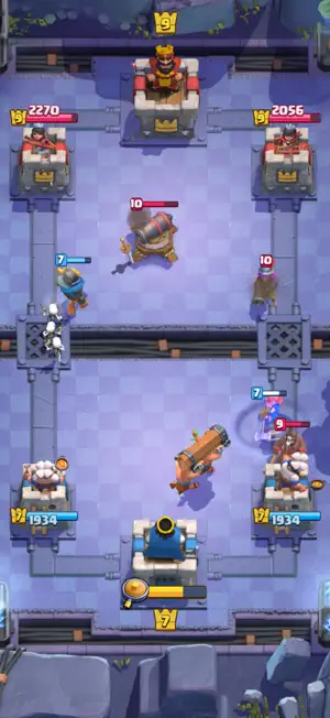 Purple arena match with a barrel dropped in one lane