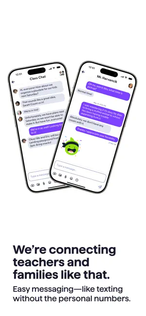 Class chat beside a direct thread with reactions and stickers
