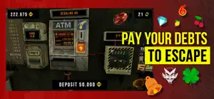 An ATM and vending machines with a 50,000-coin deposit due, captioned pay your debts to escape