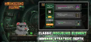 A mole engineer in goggles beside an upgrade-choice screen in a green bunker, captioned classic roguelike element