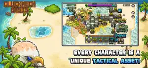 An eagle commander beside an island map with a fortified base, captioned every character is a unique tactical asset