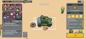 The Warehouse screen with turret slots and a green tank on sand
