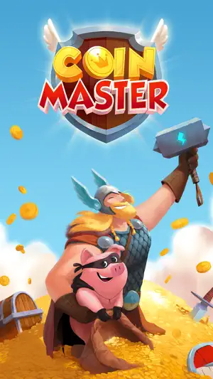 Title art with the viking character and a coin-covered pig