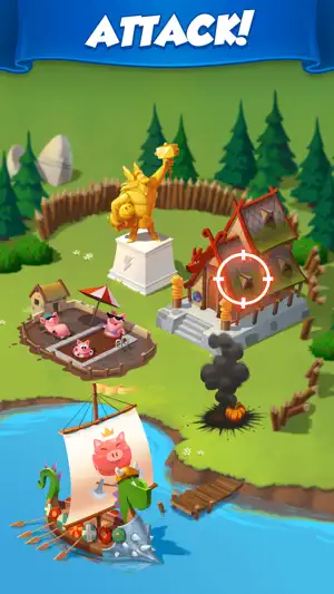 Attack screen targeting a rival village with a crosshair