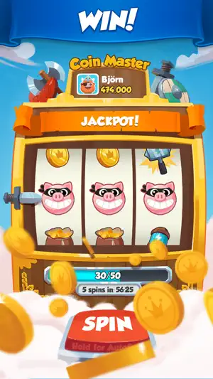 Slot machine at 30 of 50 spins showing a jackpot line