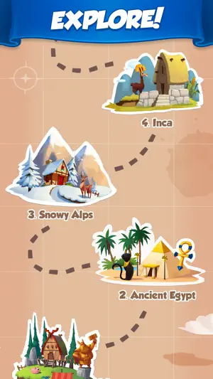 Village map numbering Ancient Egypt, Snowy Alps and Inca