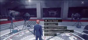 The board room with the Director's menu: Fast Travel, Abilities, Astral Constructs, Outfits