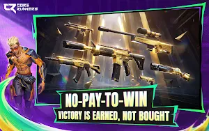 No-Pay-to-Win — a row of gold and black weapon skins on a purple background
