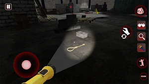 Torch beam on a noose and a box on a dark warehouse floor