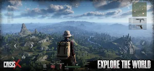 A survivor with a backpack overlooking a green valley with the inventory HUD — Explore the world