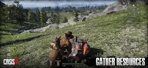 Crouching by a campfire in a meadow with a companion dog — Gather resources