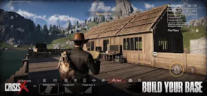 Base-building interface on a plank cabin with a Pre-Place button — Build your base