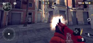 First-person view firing down a European street