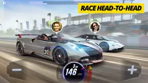 Head-to-head race with both drivers shown above the cars