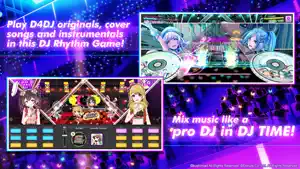 Rhythm lane with twin turntable scratch zones next to the DJ Time mixer showing Phaser, Echo, LPF, HPF and Gate pads