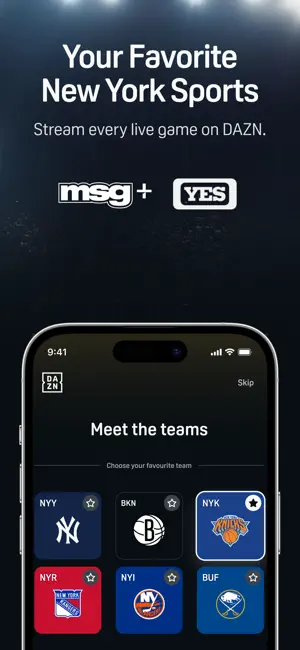 Your Favorite New York Sports: the Meet the teams picker with Yankees, Knicks and Nets logos