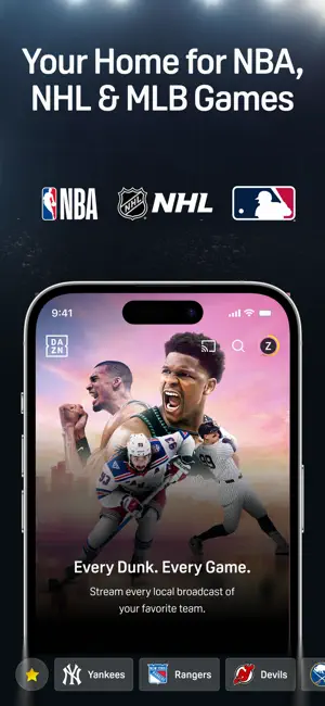 Your Home for NBA, NHL and MLB Games: a live game tile with league tabs underneath