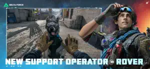 New Support Operator Rover in goggles beside a dog, over a dusty street firefight