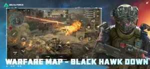Warfare Map Black Hawk Down: an explosion across a desert town with the minimap