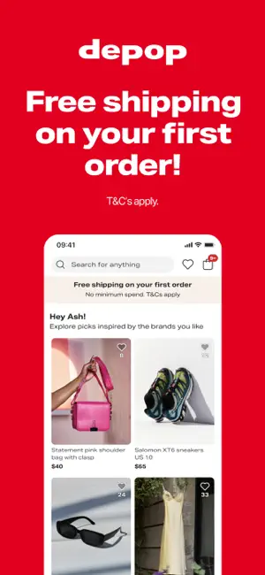 Home feed with recommended listings and a free shipping banner