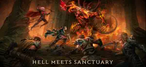 Key art with heroes fighting a fire demon