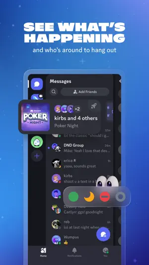 Message list with online, idle and do-not-disturb status indicators