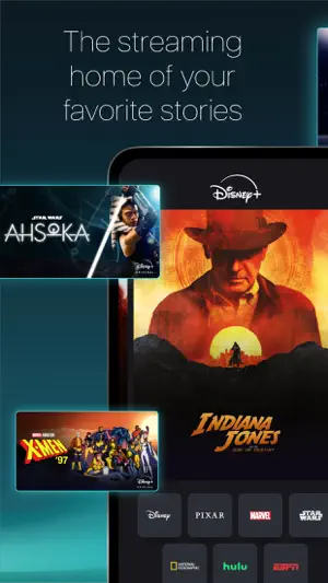 Brand tiles for Disney, Pixar, Marvel, Star Wars and Hulu