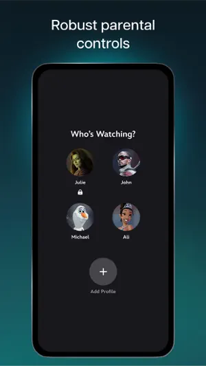 Profile picker with a locked kids profile