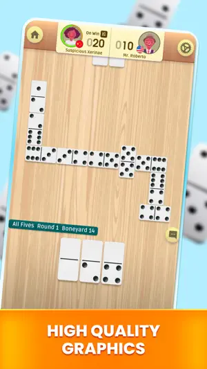 Wooden table theme with three tiles in hand and the boneyard counter at 14
