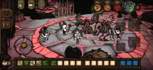 Ruins with a red-lit cage and nightmare creatures in a cave