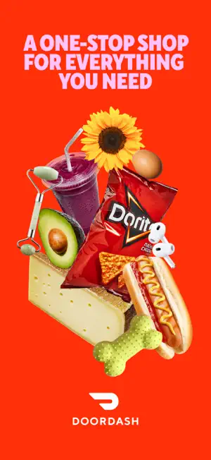 Brand card showing groceries, snacks and takeaway items
