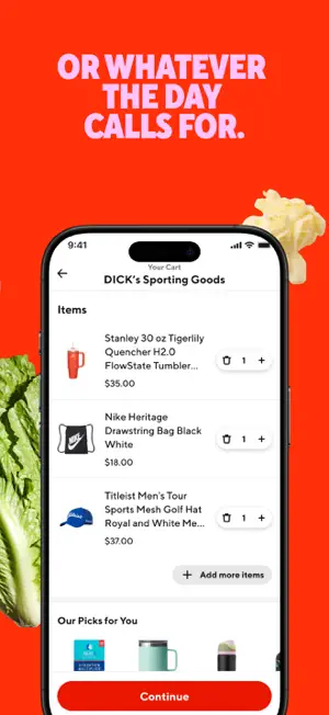 Retail basket holding sports goods with prices and quantities