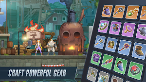 Heroes at a forge beside an inventory of crafted gear — Craft Powerful Gear