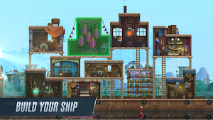 A cut-away of the floating fortress ship with rooms and workshops — Build Your Ship