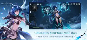 A character in a dark bodysuit beside a dye-customisation screen, captioned customise your look with dyes