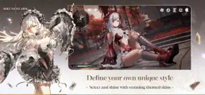 A white-haired character in a lace dress reclining, captioned define your own unique style