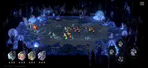 A dungeon room grid at night with monster squads and an invading party