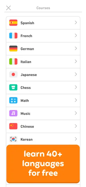 Course list with Spanish, chess, maths and music together