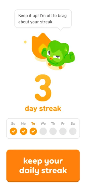 Streak screen showing three days ticked on a week grid