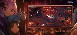 A pink-haired hero over a boss arena — Meet the Epic Boss Fight